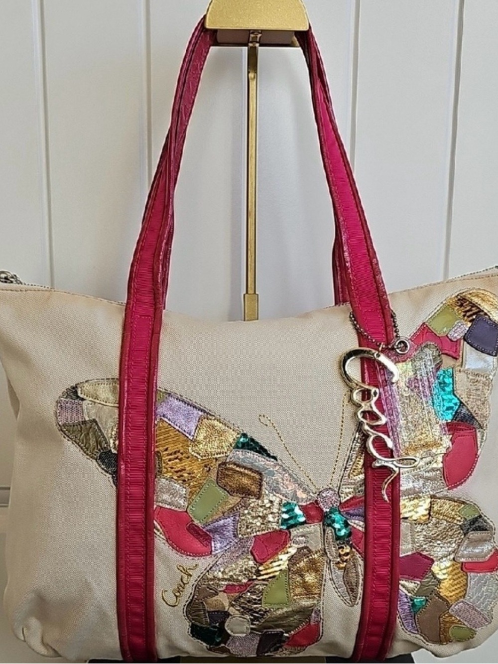 Coach RARE  Poppy Butterfly Applique Canvas Glam Tote (Style #14539)